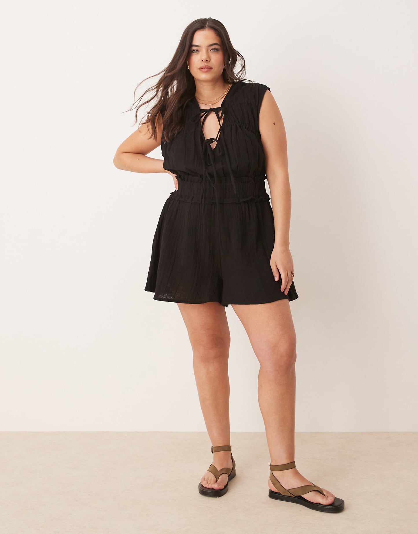 Curve Double Cloth Gathered Bust Playsuit