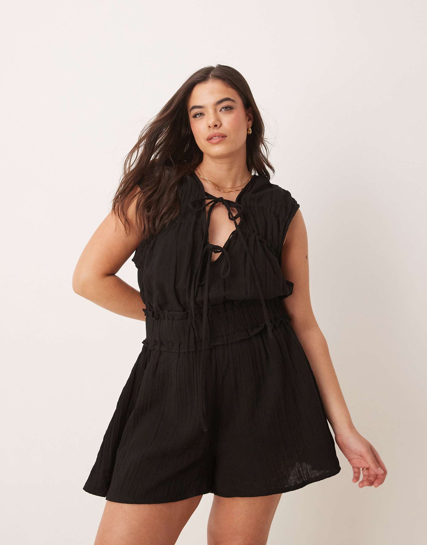 Curve Double Cloth Gathered Bust Playsuit