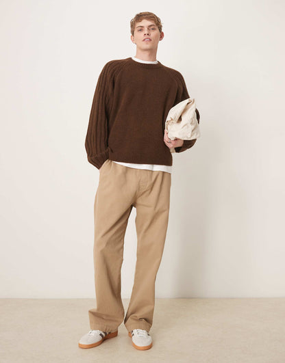 Super Oversized Boxy Fit Knitted Crew Neck Jumper With Wide Rib Sleeves