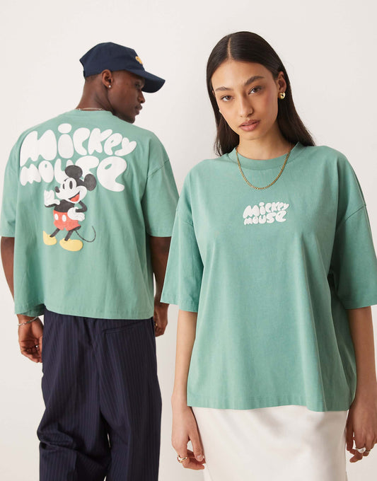 Disney Unisex Boxy Oversized T-Shirt With Mickey Mouse Prints