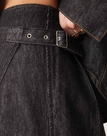 Denim Wrap Front Midi Skirt