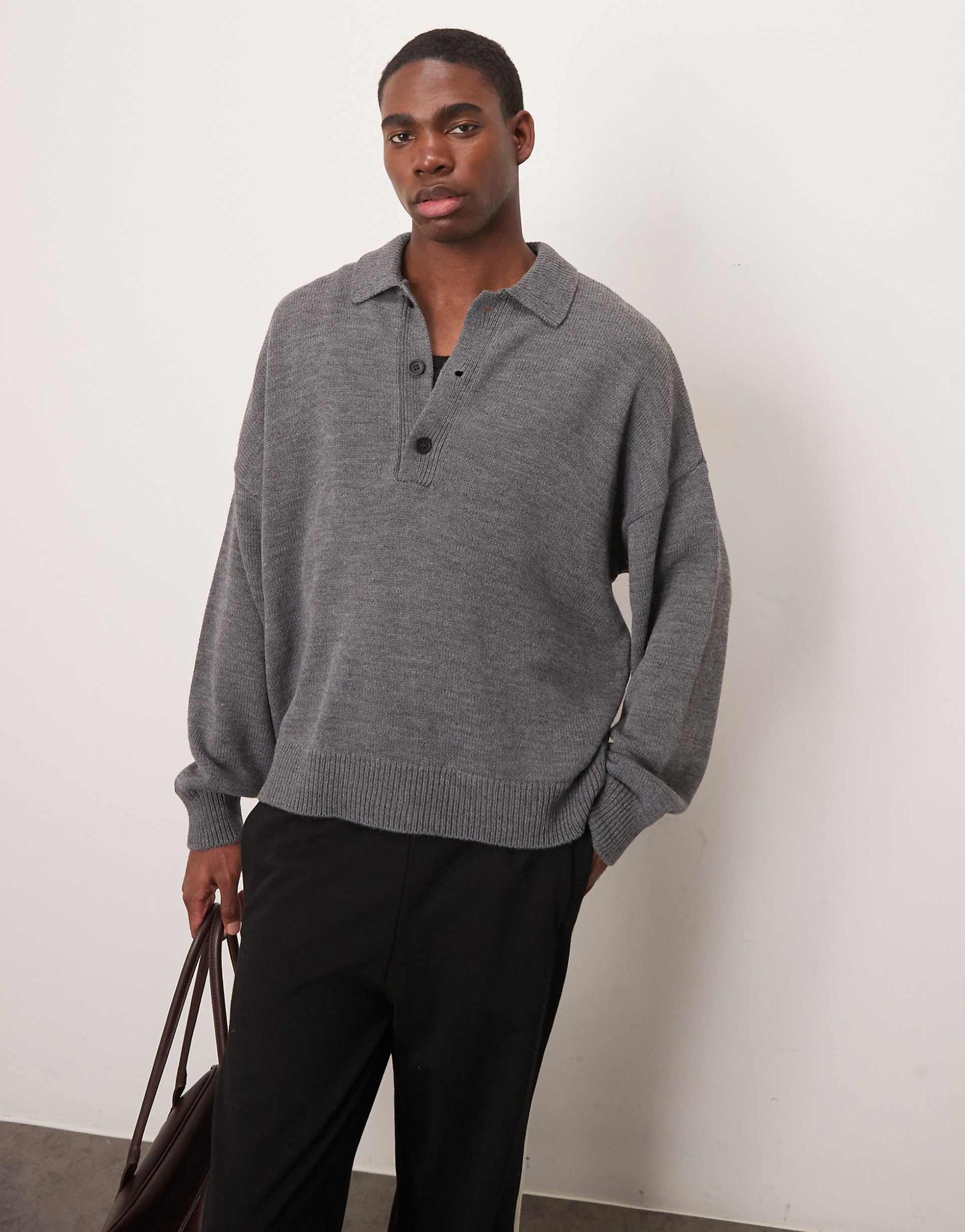 Oversized Deep Notch Knitted Polo