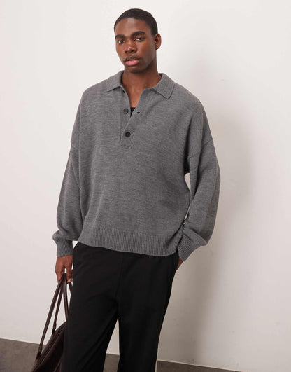 Oversized Deep Notch Knitted Polo