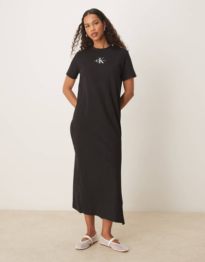 Jeans Ribbed Cotton Maxi T-Shirt Dress