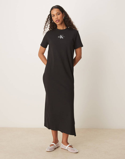 Jeans Ribbed Cotton Maxi T-Shirt Dress
