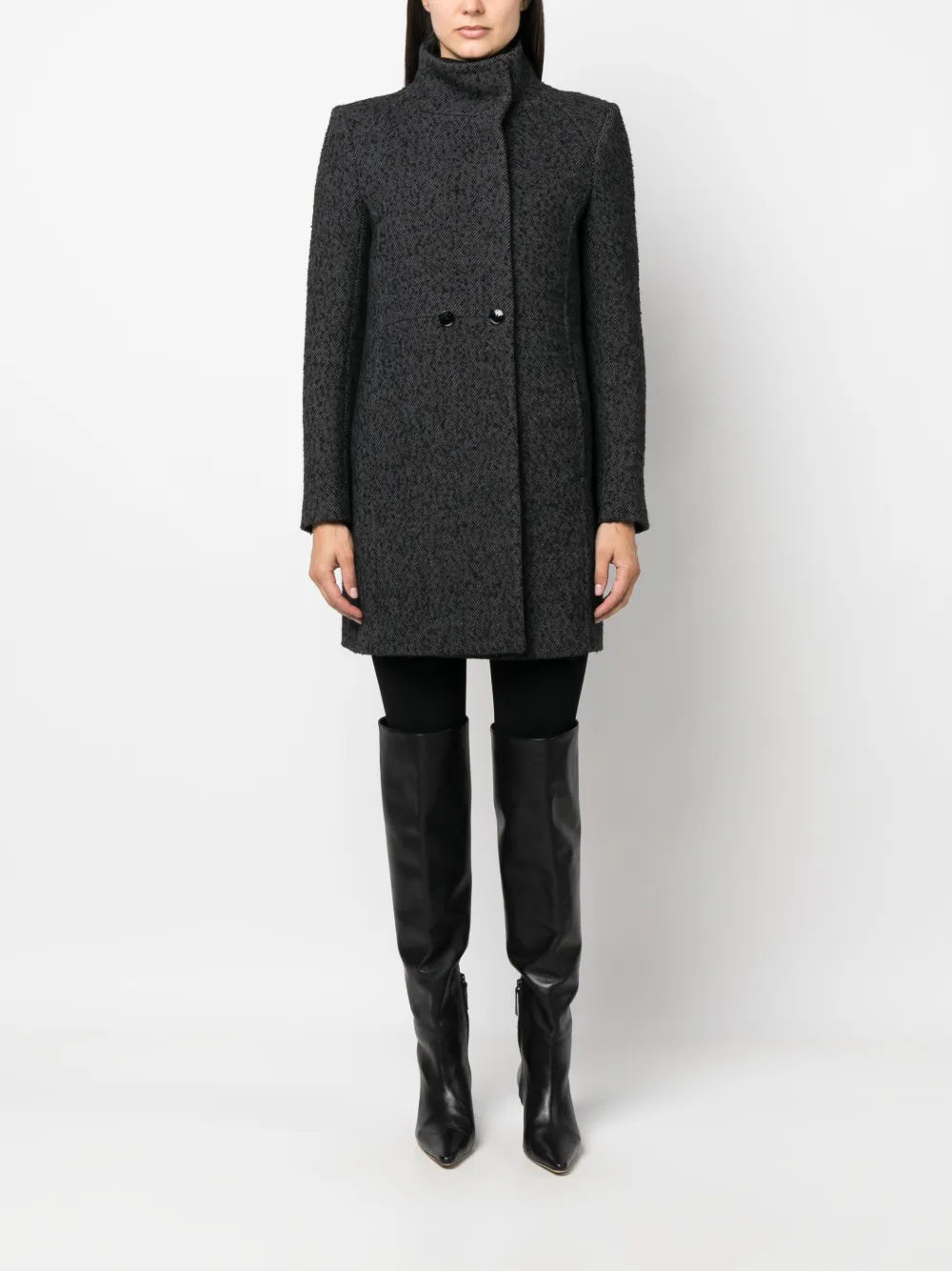 High-Neck Double-Breasted Coat