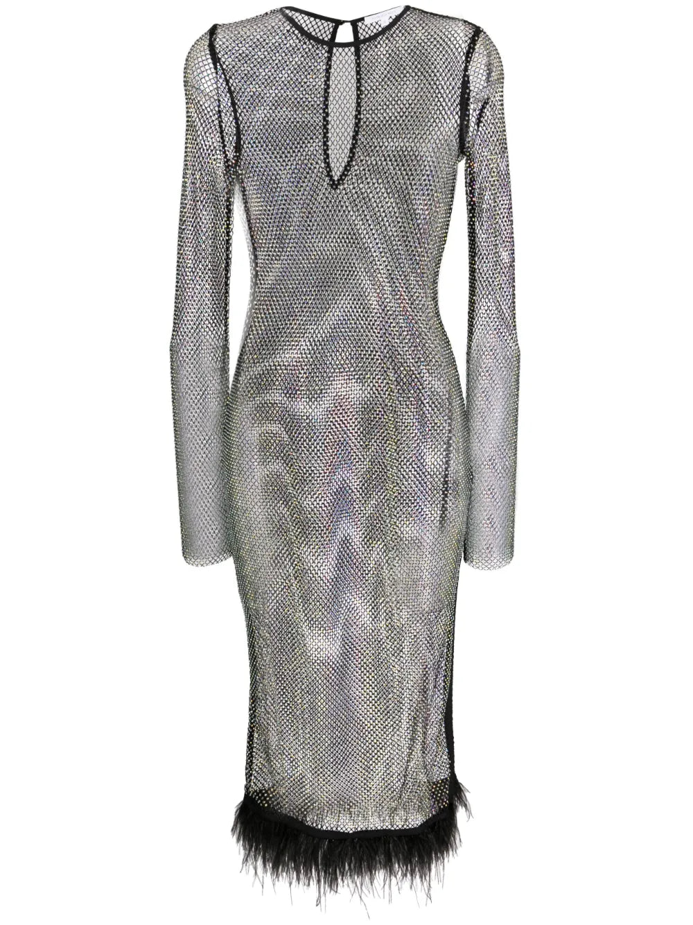 Rhinestone-Embellished Sheer Midi Dress