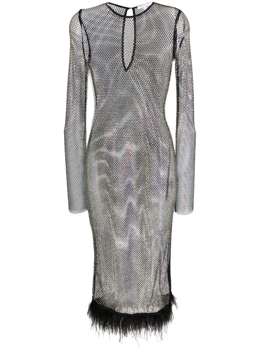 Rhinestone-Embellished Sheer Midi Dress