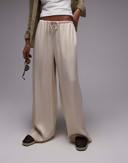 Satin Tie Waist Wide Leg Trouser