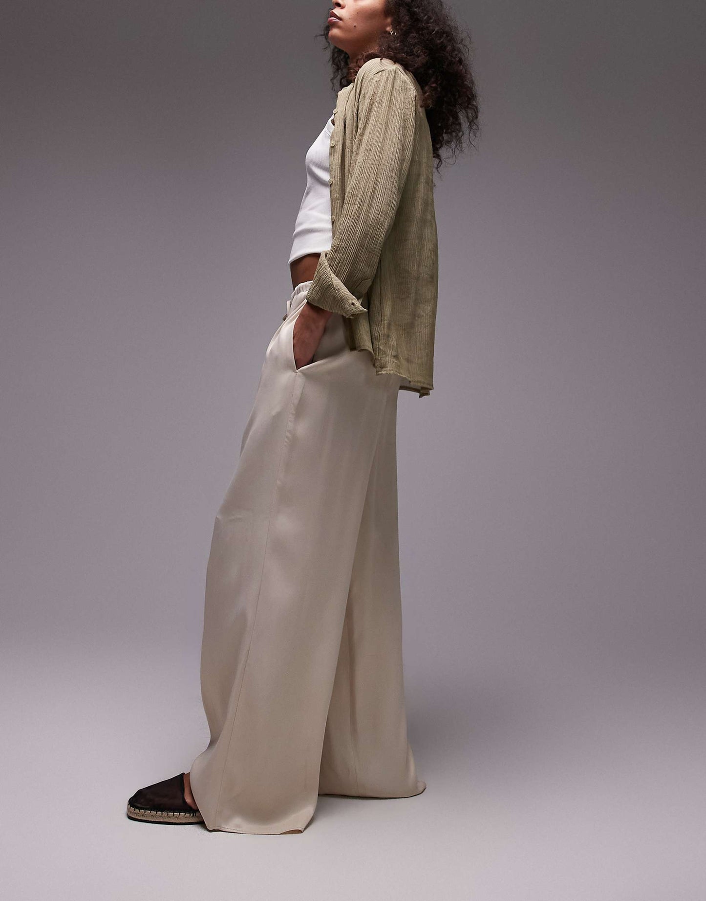 Satin Tie Waist Wide Leg Trouser