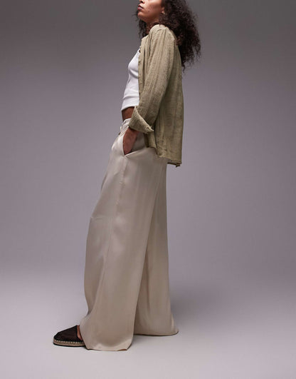 Satin Tie Waist Wide Leg Trouser
