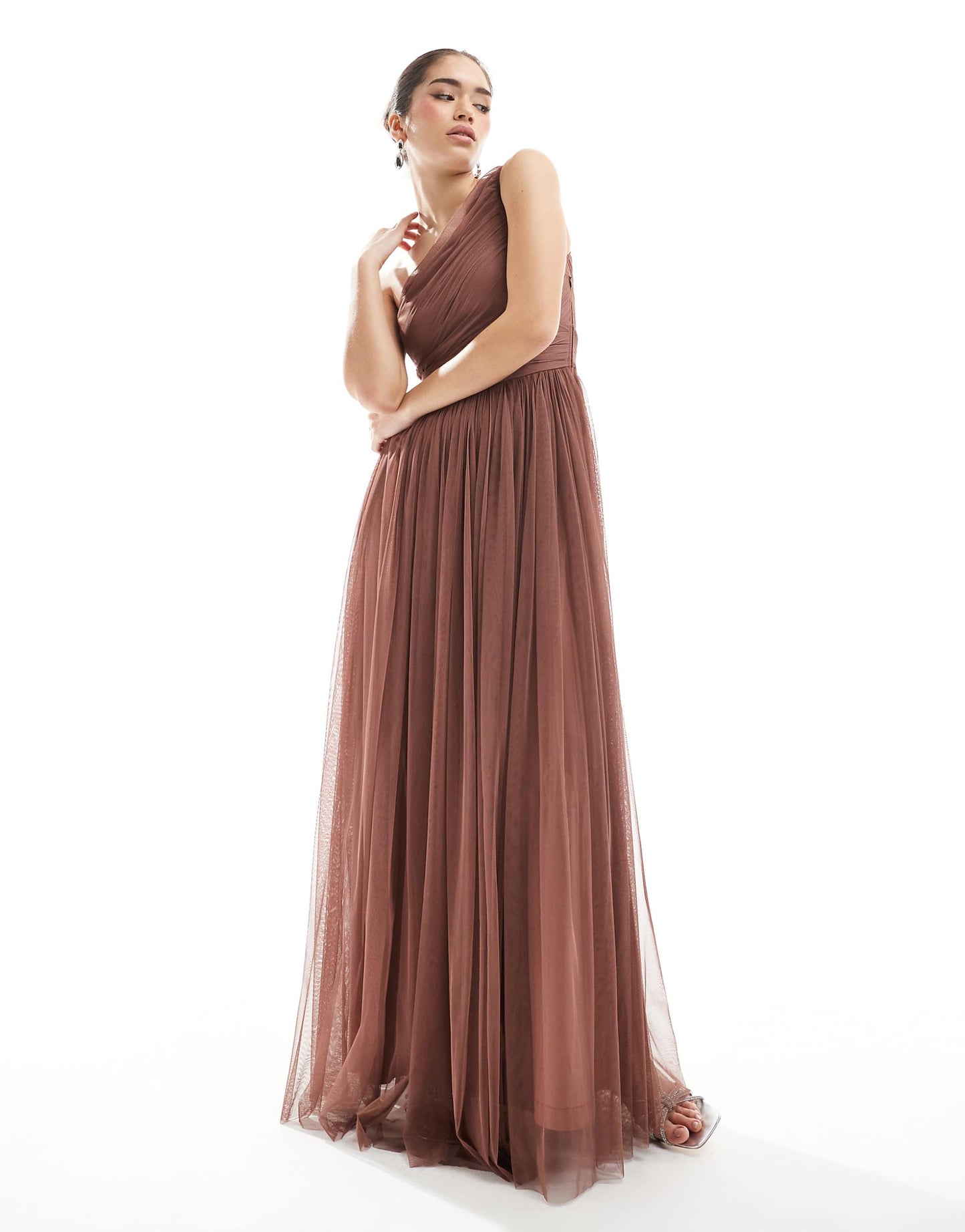 Bridesmaid One Shoulder Tulle Maxi Dress