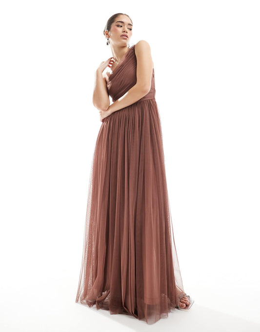 Bridesmaid One Shoulder Tulle Maxi Dress