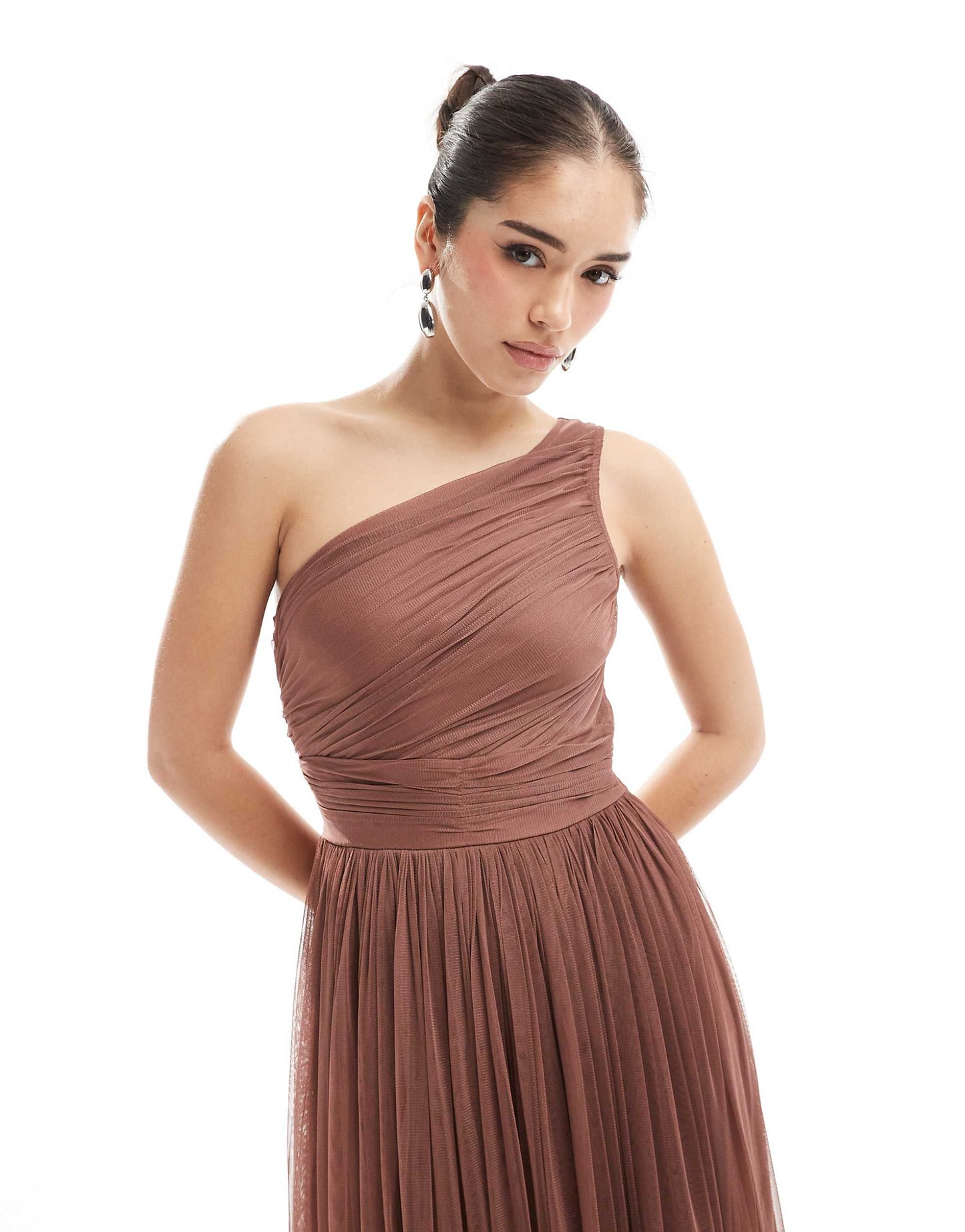 Bridesmaid One Shoulder Tulle Maxi Dress