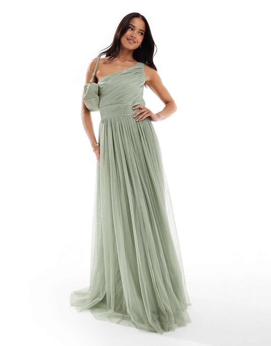 Bridesmaid One Shoulder Maxi Dress