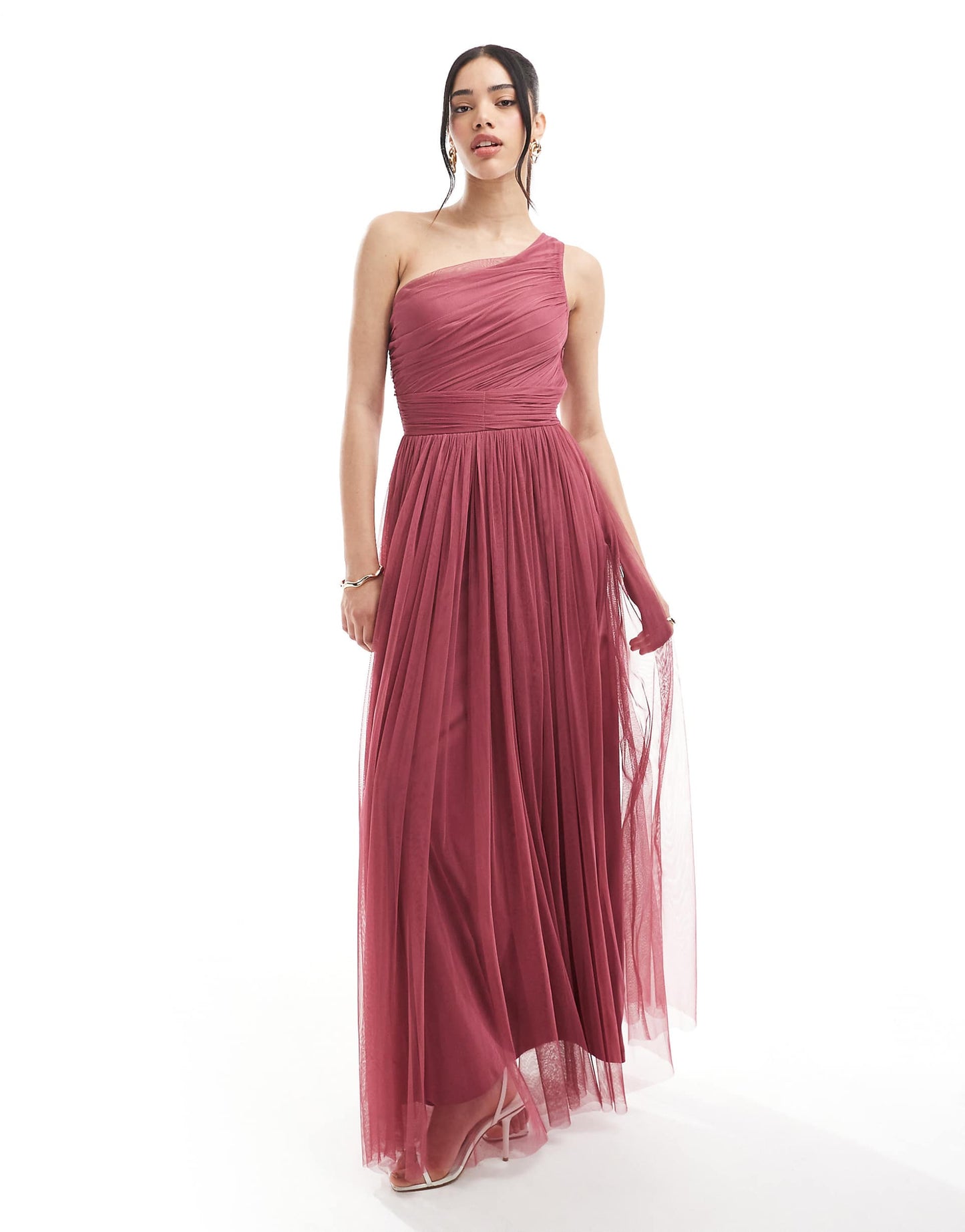 Bridesmaid One Shoulder Tulle Maxi Dress