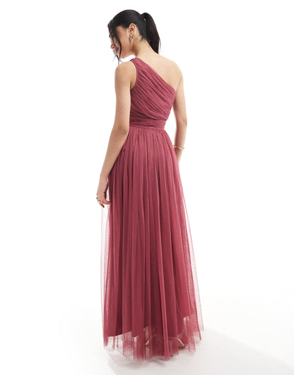 Bridesmaid One Shoulder Tulle Maxi Dress