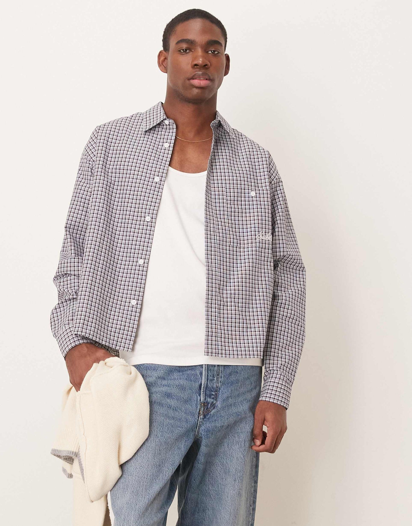 Oversized Boxy Shirt With Embroidered Pocket