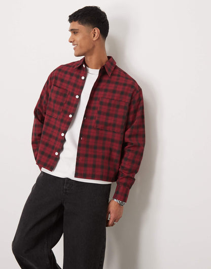 Oversized Boxy Flannel Shirt With Double Pocket