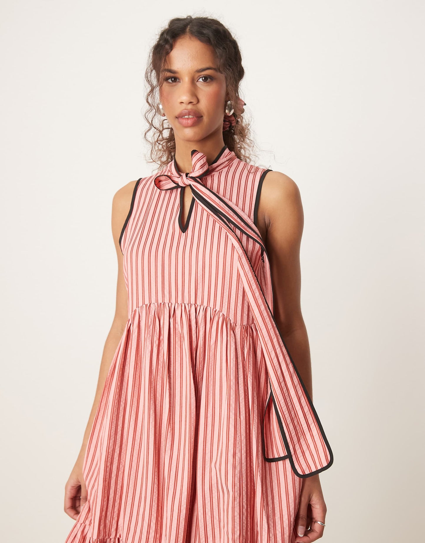 Contrast Stripe Midi Bow Dress