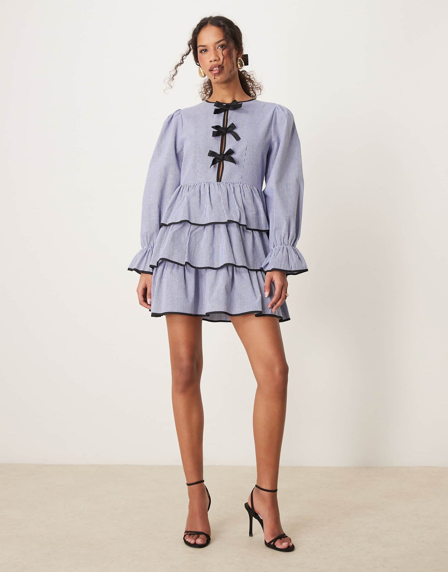 Contrast Bow Striped Mini Dress