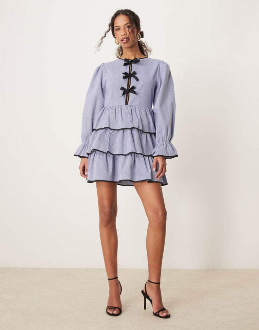Contrast Bow Striped Mini Dress