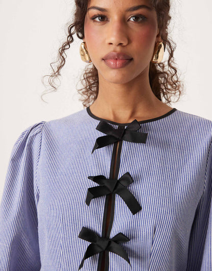 Contrast Bow Striped Mini Dress