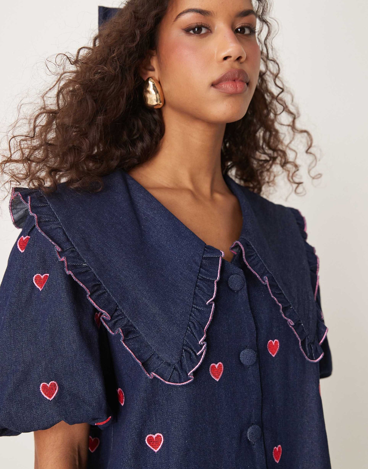 Hearts Embroidered Mini Dress
