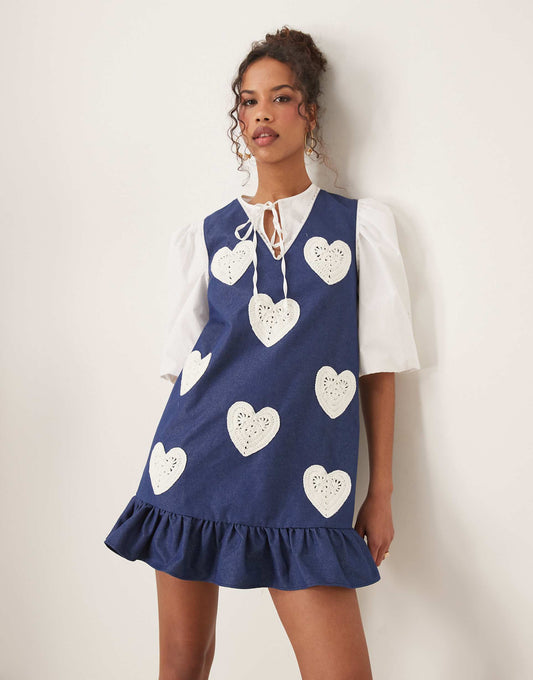 Heart Embroidered Mini Dress