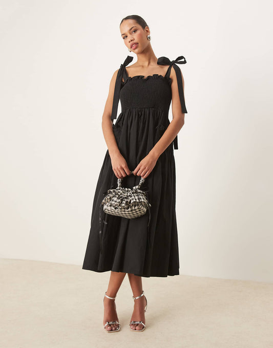 Bow Shoulder Midi Dress