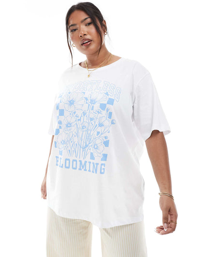 Curve Flower Graphic Oversized T-Shirt