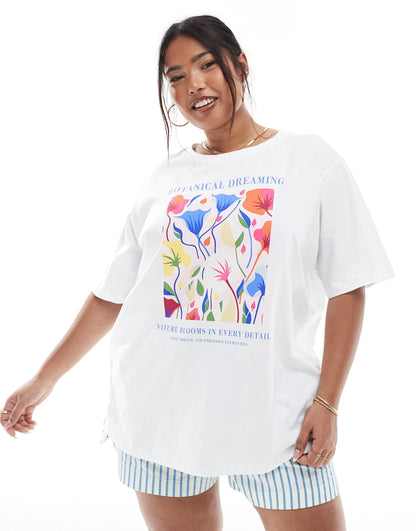 Curve Botanical Graphic Oversized T-Shirt