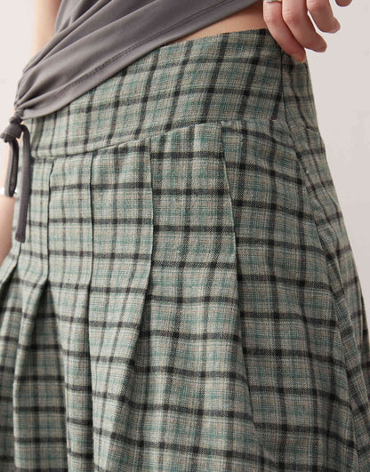 Pleated Midi Kilt Skirt