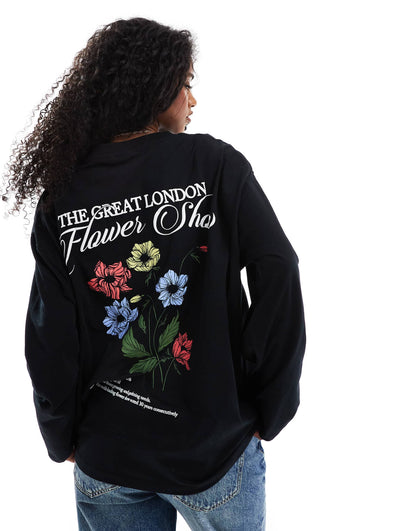 Long Sleeve Skater With Flower Back Graphic