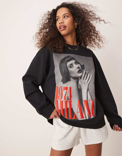 Oversized Sweatshirt With Milano Photo Print