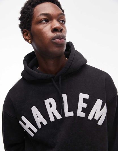 Oversized Fit Hoodie With Harlem Print