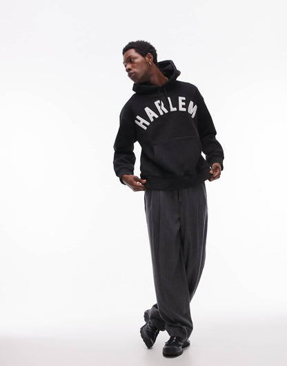 Oversized Fit Hoodie With Harlem Print
