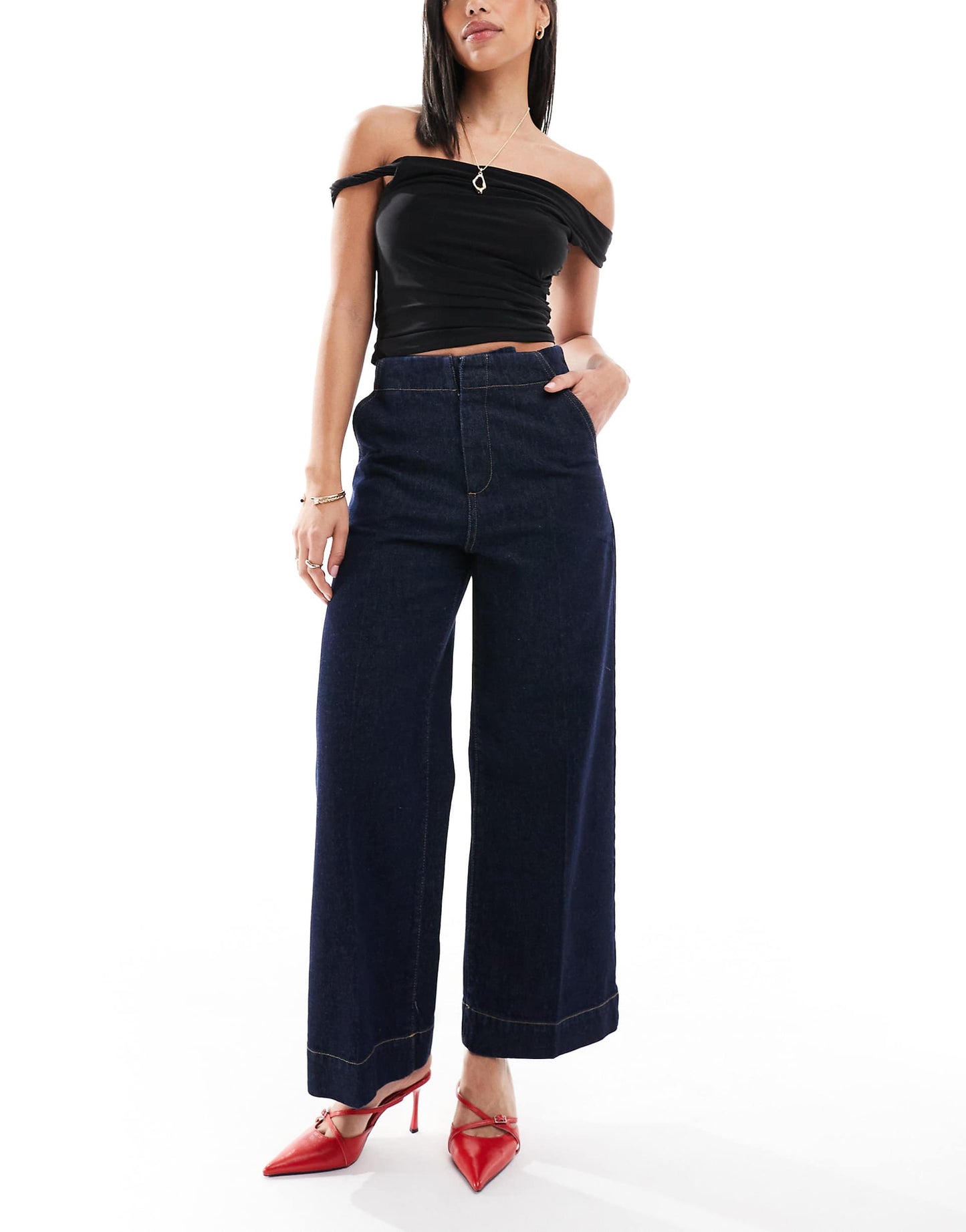 Crop Tailored Wide Leg Jean With Front Crease