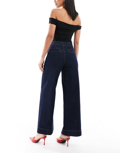 Crop Tailored Wide Leg Jean With Front Crease