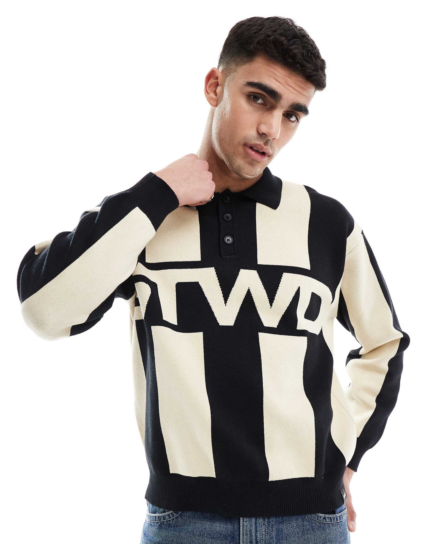 Knitted Stripe Stwd Polo
