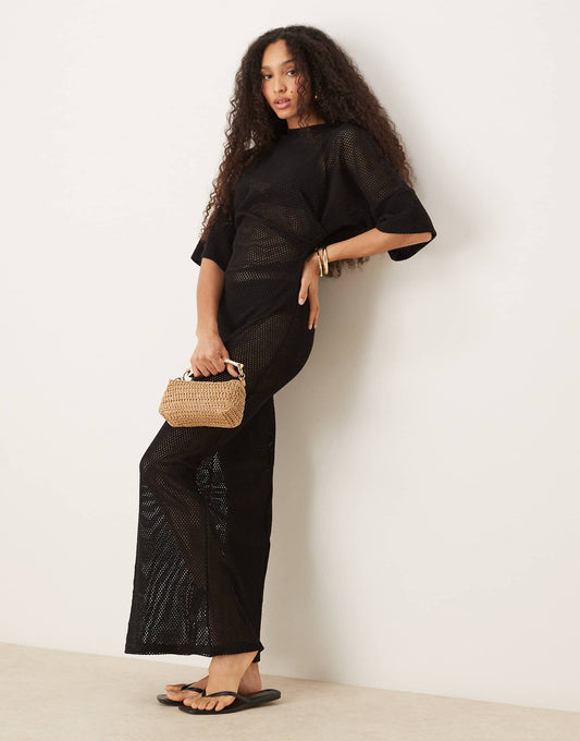 Crochet T Shirt Tuck Midi Dress