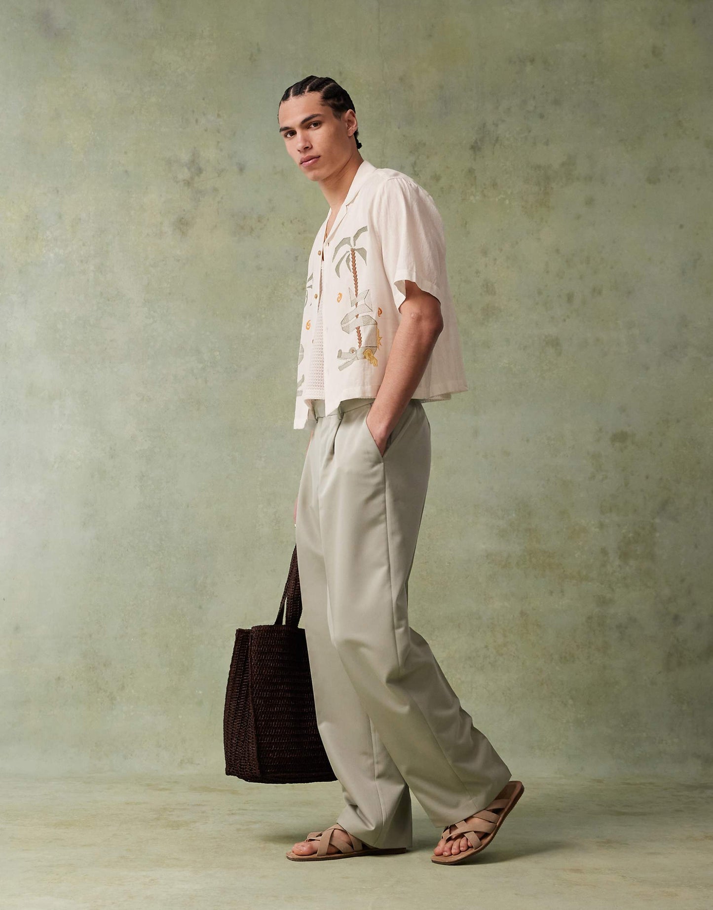 Boxy Revere Shirt With Palm Embroidery
