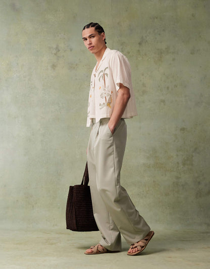 Boxy Revere Shirt With Palm Embroidery