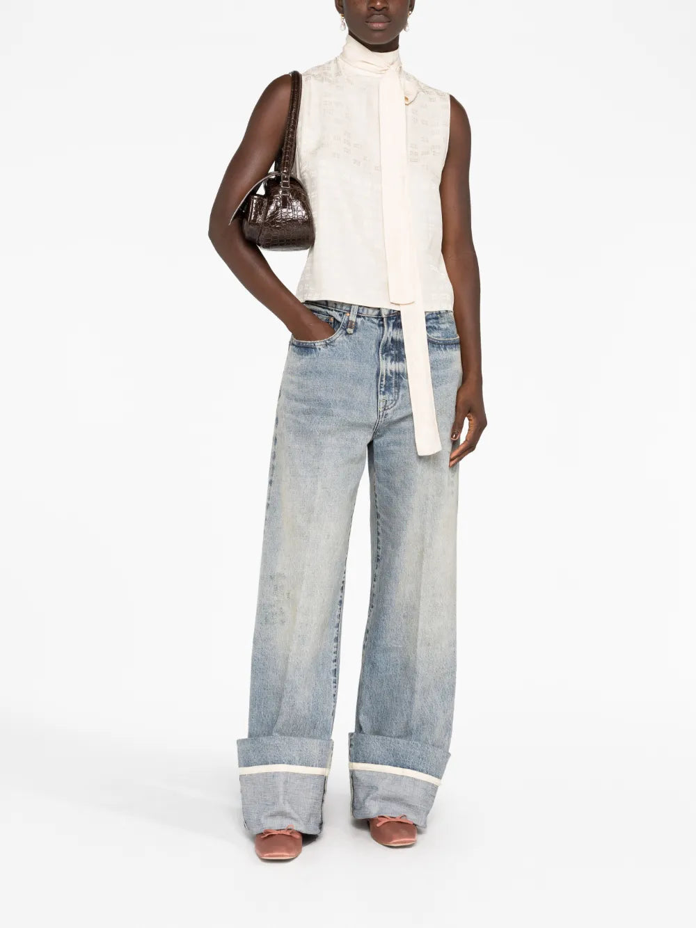 Logo-Jacquard Scarf-Detail Sleeveless Top