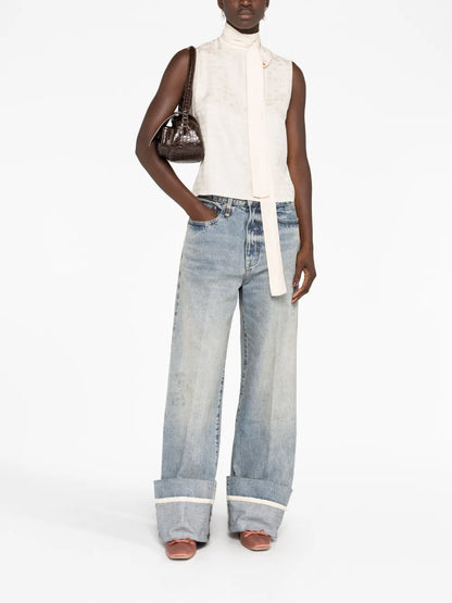Logo-Jacquard Scarf-Detail Sleeveless Top