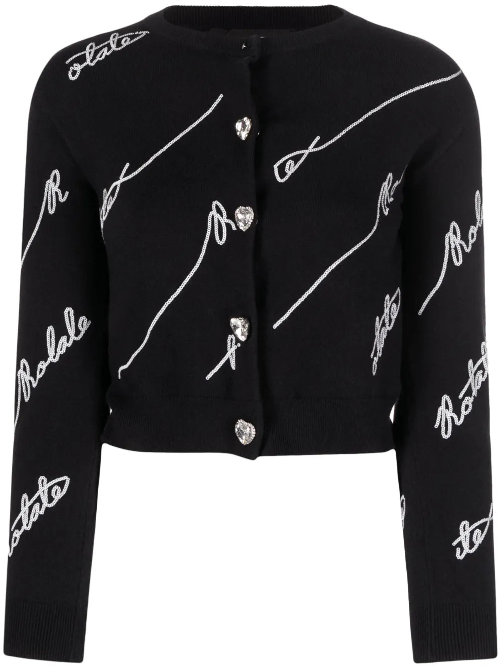 Sequin-Logo Cardigan Ribbed Cardigan