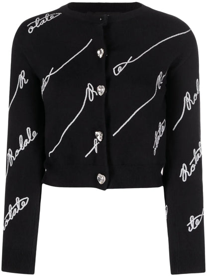 Sequin-Logo Cardigan Ribbed Cardigan