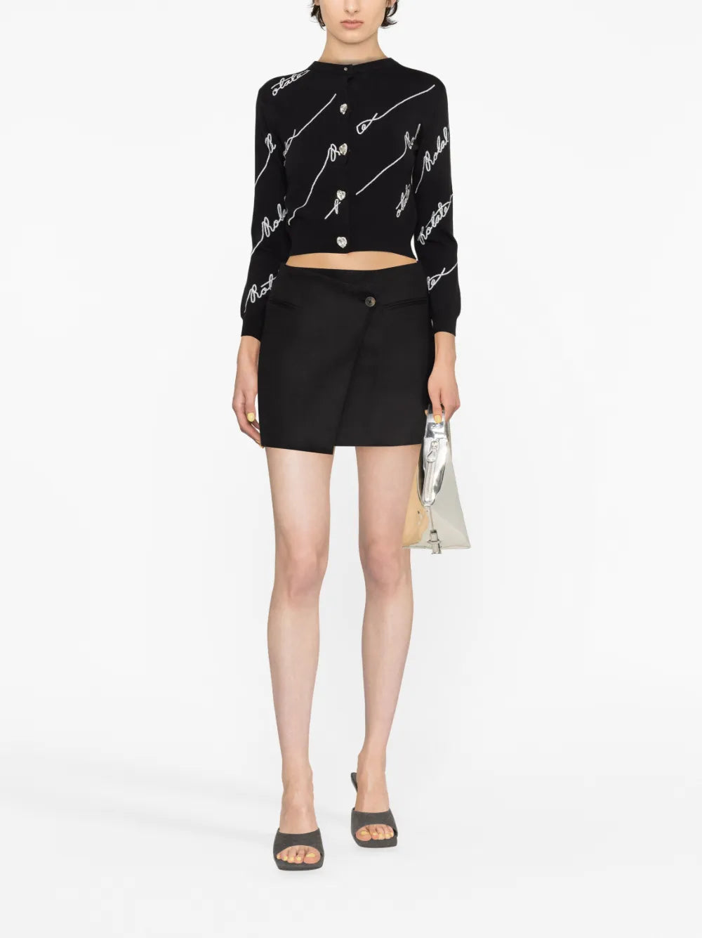 Sequin-Logo Cardigan Ribbed Cardigan