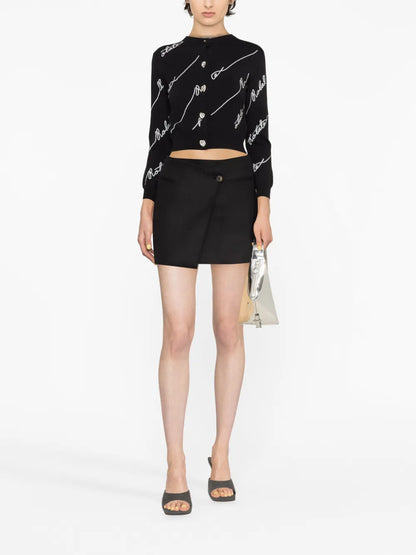 Sequin-Logo Cardigan Ribbed Cardigan