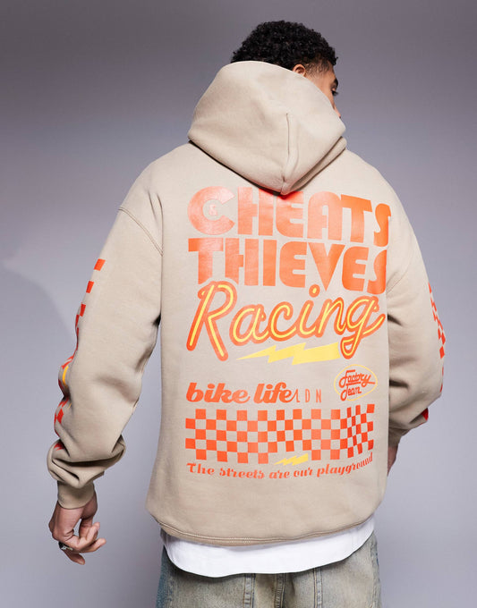 Racing Back Print 320Gsm Hoodie